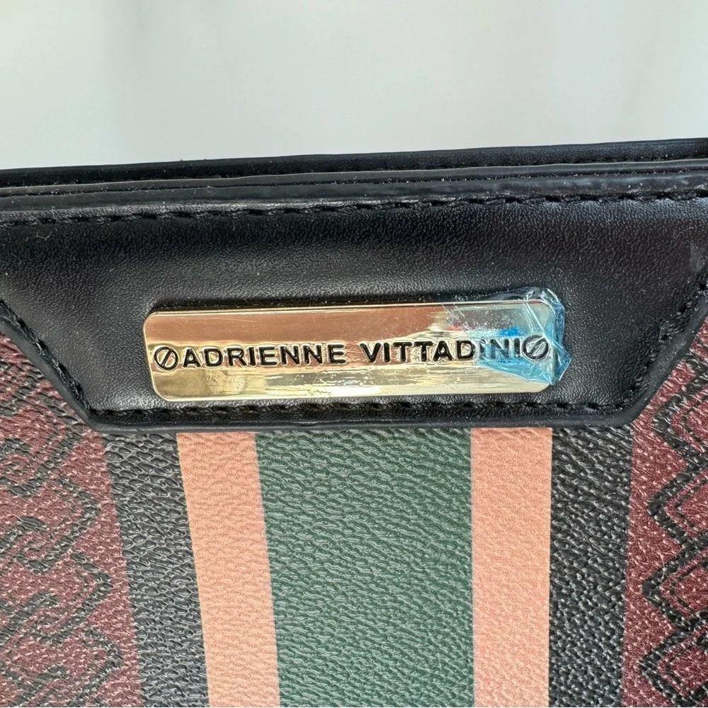 NWT!! Adrienne Vittadini Workbook Tote,Rich brown dark green/black/khaki stripe